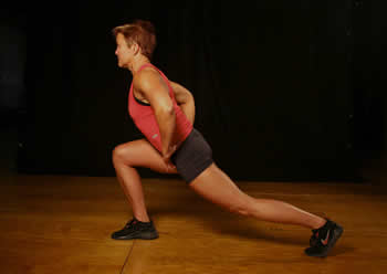 Chest forward and back leg straight. 