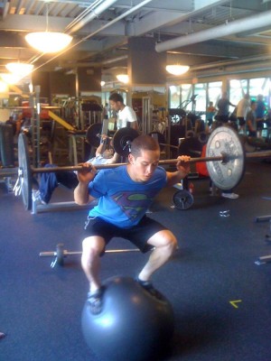 Exercise ball squats.